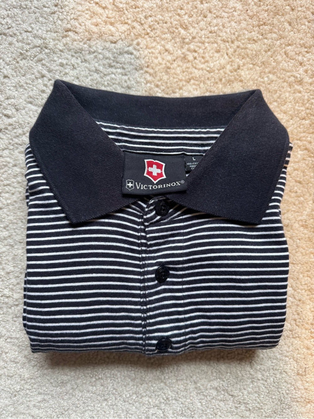 Victorinox Black and White Striped Polo
